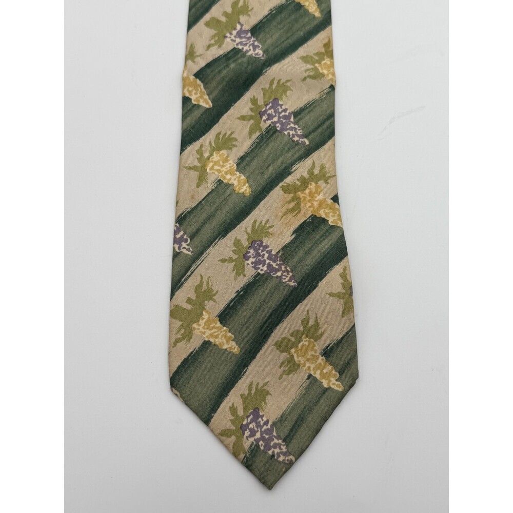 Yves Saint Laurent Necktie 100% Silk Tie Green Beige Floral Abstract Print Tie - Picture 3 of 9
